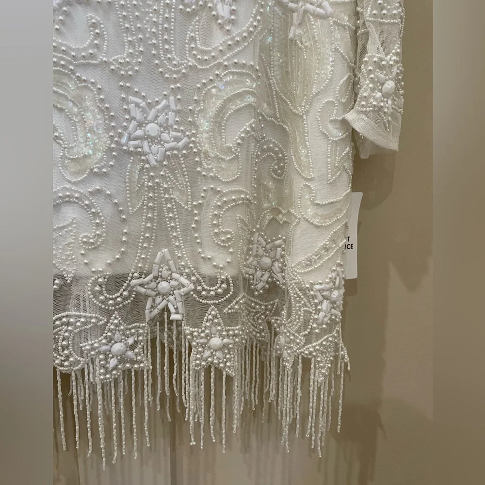 NWT ASOS Edition White Beaded Mesh Fringe Mini Dress Plus Bridal Wedding - Picture 6 of 15
